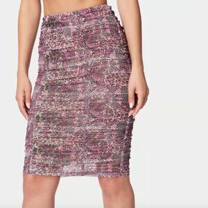 Ruched Mesh Midi Skirt